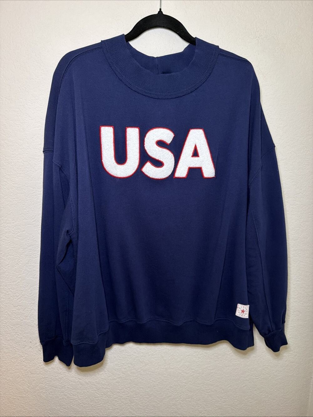 Aerie Sweatshirt Blue Size L USA Detail Mock Neck Crew - Excellent Cond Classic!